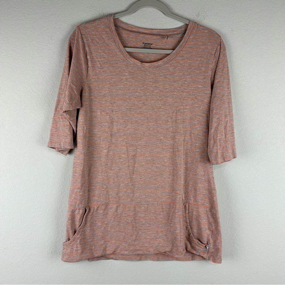 Toad & Co Orange Gray Striped 3/4 Sleeve Ursa Tunic Top Size Medium